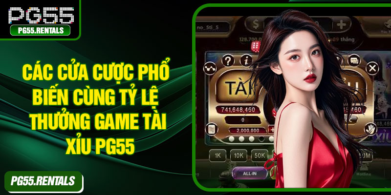 Các cửa cược phổ biến cùng tỷ lệ thưởng game tài xỉu PG55